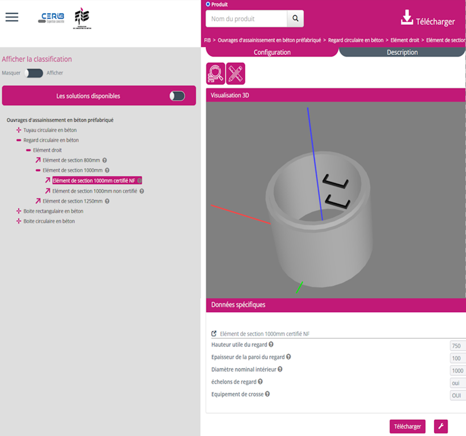 Visualisation 3D d'un ouvrage d'assainissement en béton préfabriqué